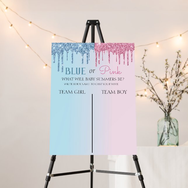 Blue or Pink Glitter Look Gender Reveal Voting  Foam Board (In Situ (Stand))