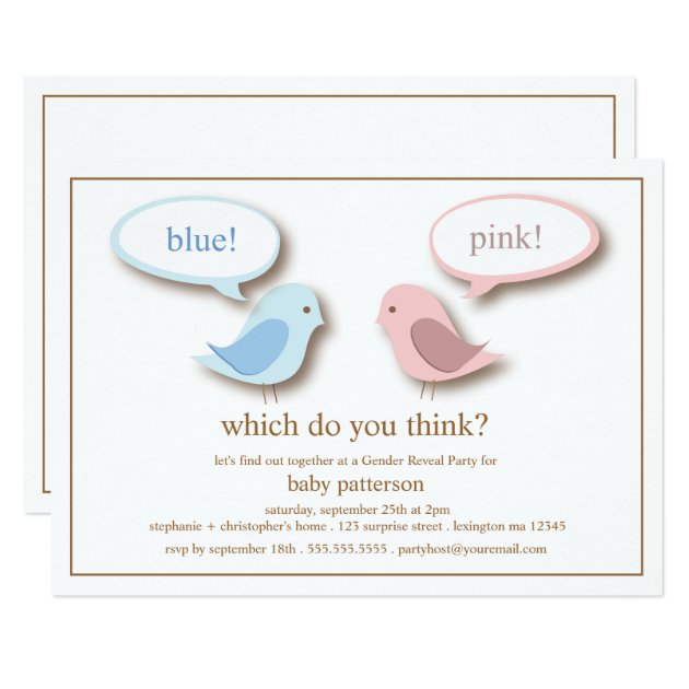 Blue Or PInk Little Birds Gender Reveal Party Invitation