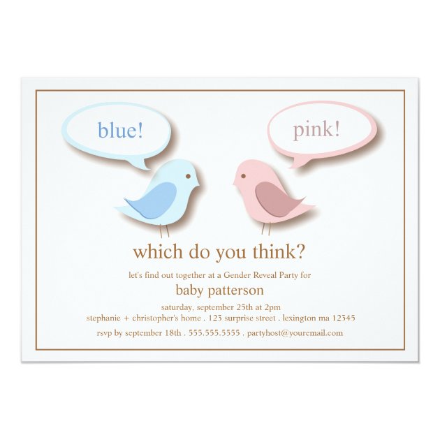 Blue Or PInk Little Birds Gender Reveal Party Invitation