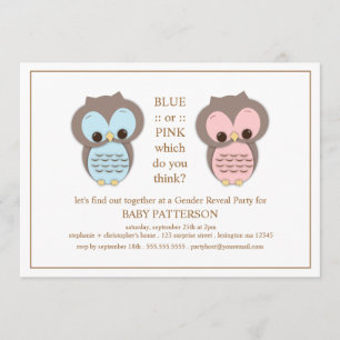 Blue or PInk Owl Baby Gender Reveal Party Invitation