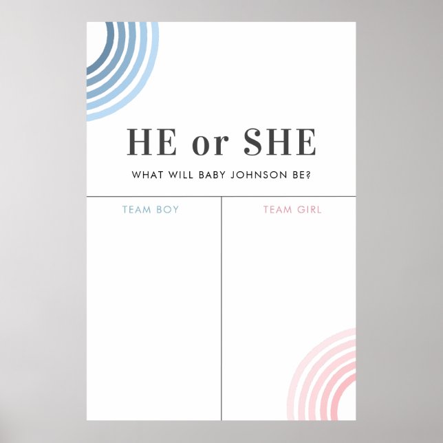 Blue or Pink Rainbow Gender Reveal Voting Sign (Front)