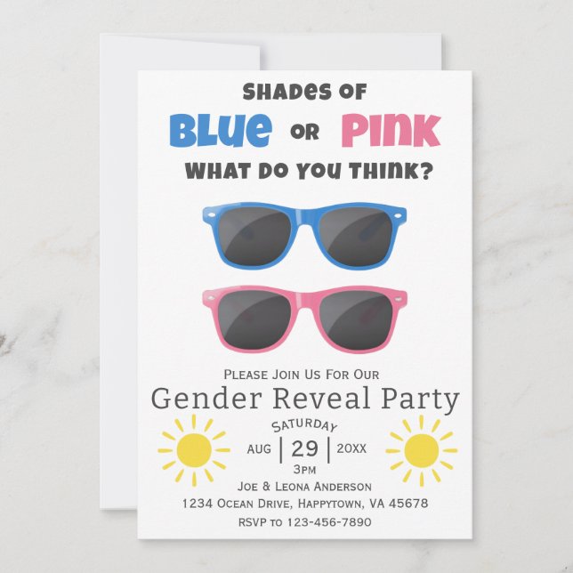 Blue or Pink Sunglasses Summer Gender Reveal Invitation (Front)