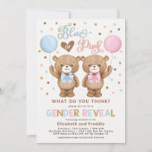 Blue or Pink Teddy Bear Balloons Gender Reveal Invitation (Front)