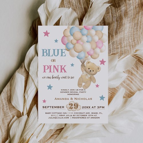 Blue or Pink Watercolor Modern Gender Reveal Invitation