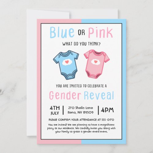 Blue or Pink What Do You Think Gender Reveal  Invitation