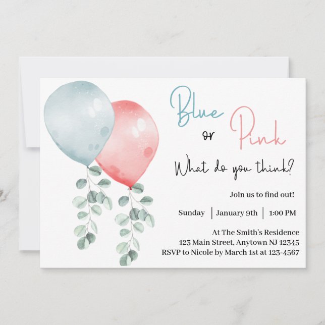 Blue or Pink What Do You Think Gender Reveal Invitation (Front)