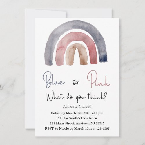 Blue or Pink What Do You Think Rainbow  Invitation