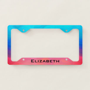 Blue Orange Abstract Pattern Personalized Name License Plate Frame