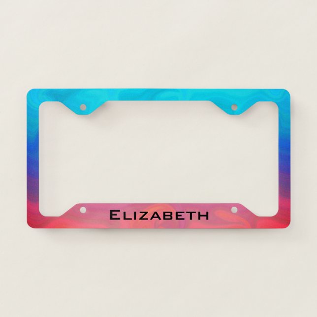 Blue Orange Abstract Pattern Personalized Name License Plate Frame (Front)