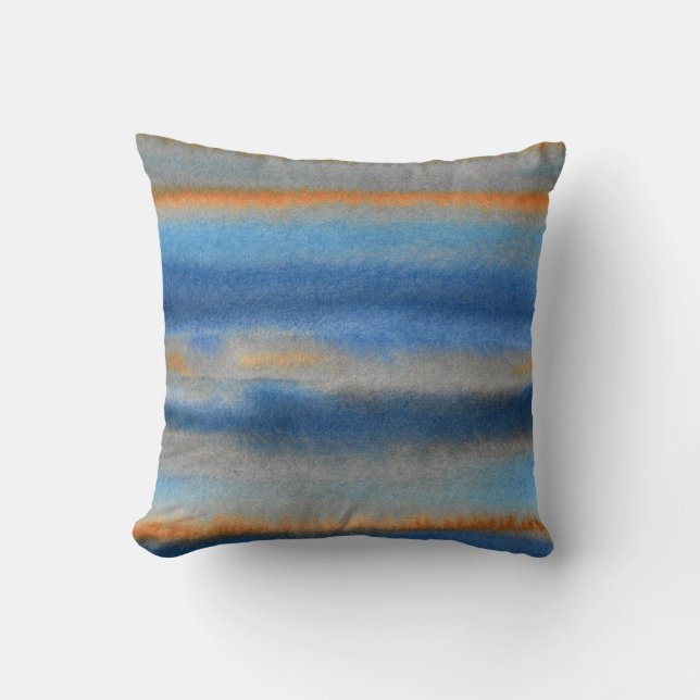 Blue Orange Abstract Stripes Throw Pillow (Front)