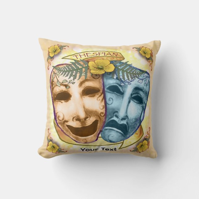 Blue Orange Actor Masks Throw Pillow (Front)