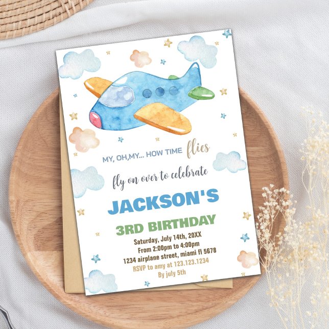 Blue Orange Airplane Birthday Invitations (Blue Orange Airplane Birthday Invitations)