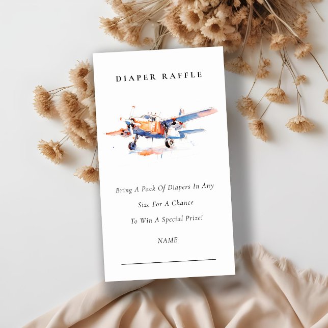 Blue Orange Airplane Diaper Raffle Baby Shower Enclosure Card (Creator Uploaded)