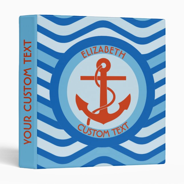 Blue Orange Anchor Sailor 3 Ring Binder (Front/Spine)