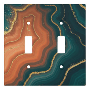 Blue Orange and Gold Geode-Inspired Light Switch Cover