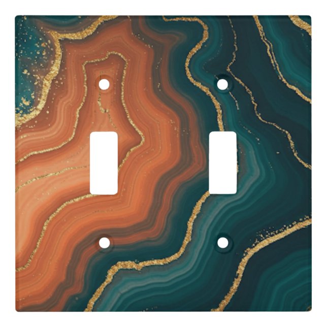 Blue Orange and Gold Geode-Inspired Light Switch Cover (Front)