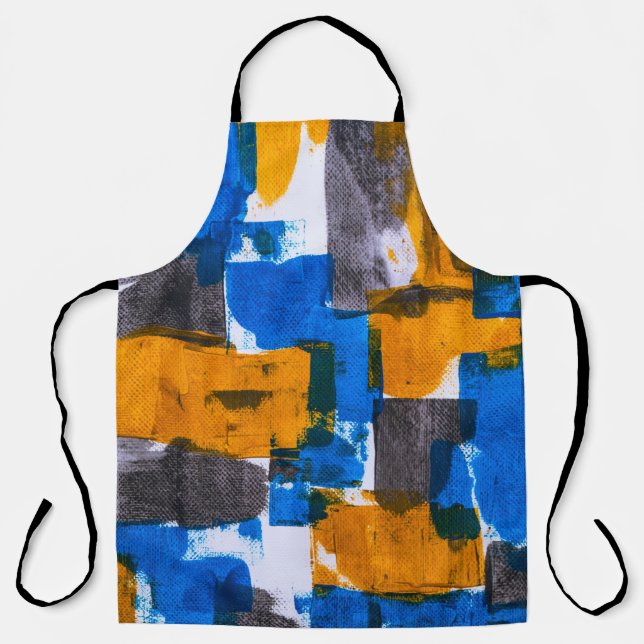 Blue, orange, and gray abstract art apron (Front)