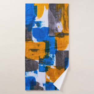 Blue, orange, and gray abstract art bath towel