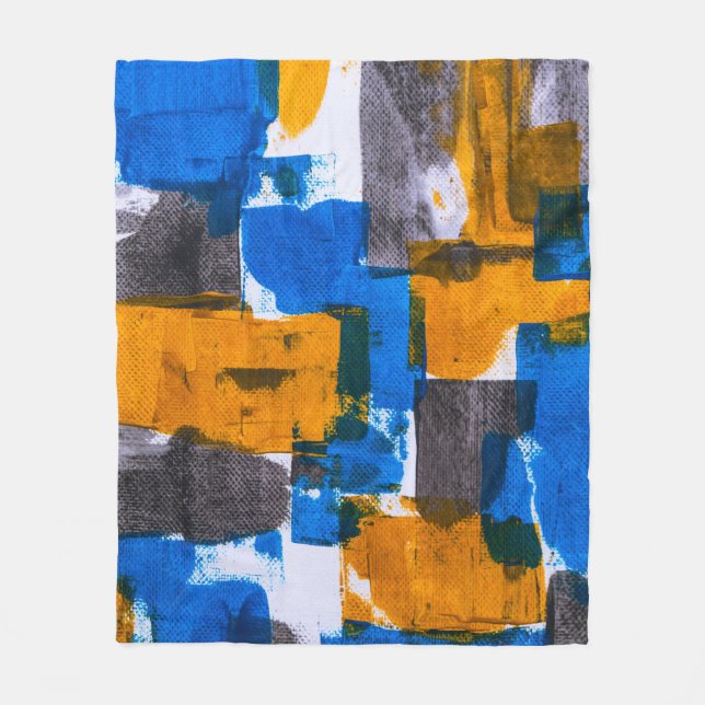 Blue, orange, and gray abstract art fleece blanket (Front)