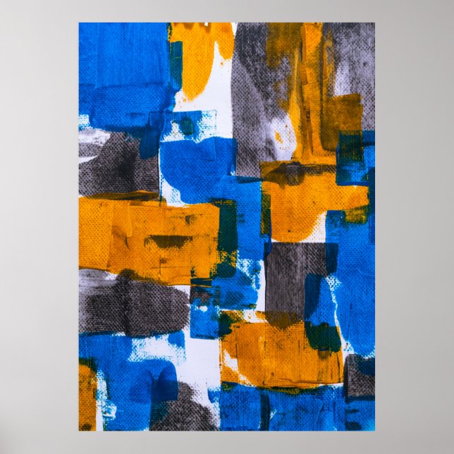 Blue, orange, and gray abstract art poster (Front)