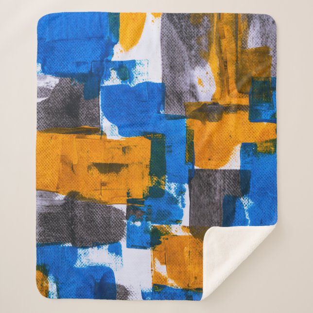 Blue, orange, and gray abstract art sherpa blanket (Front)