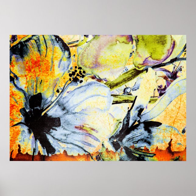 Blue, orange and green Floral Abstract Poster (Front)