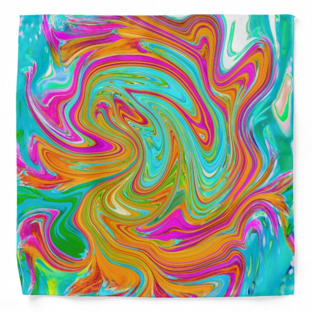Blue, Orange and Hot Pink Groovy Abstract Retro Bandana (Front)