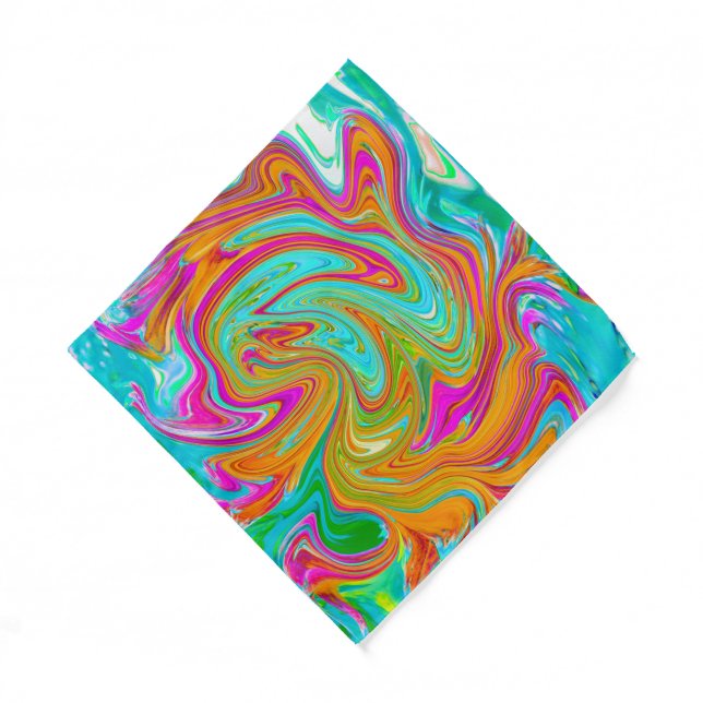 Blue, Orange and Hot Pink Groovy Abstract Retro Bandana (Front)