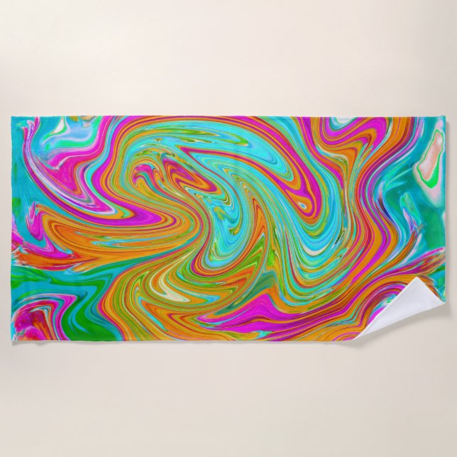 Blue, Orange and Hot Pink Groovy Abstract Retro Beach Towel (Front)