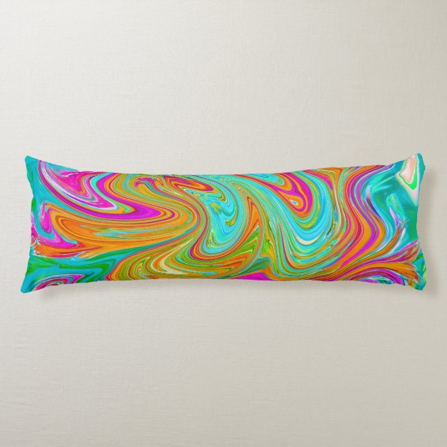 Blue, Orange and Hot Pink Groovy Abstract Retro Body Pillow (Front)