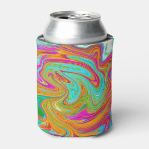Blue, Orange and Hot Pink Groovy Abstract Retro Can Cooler