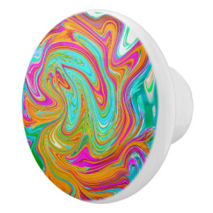 Blue, Orange and Hot Pink Groovy Abstract Retro Ceramic Knob