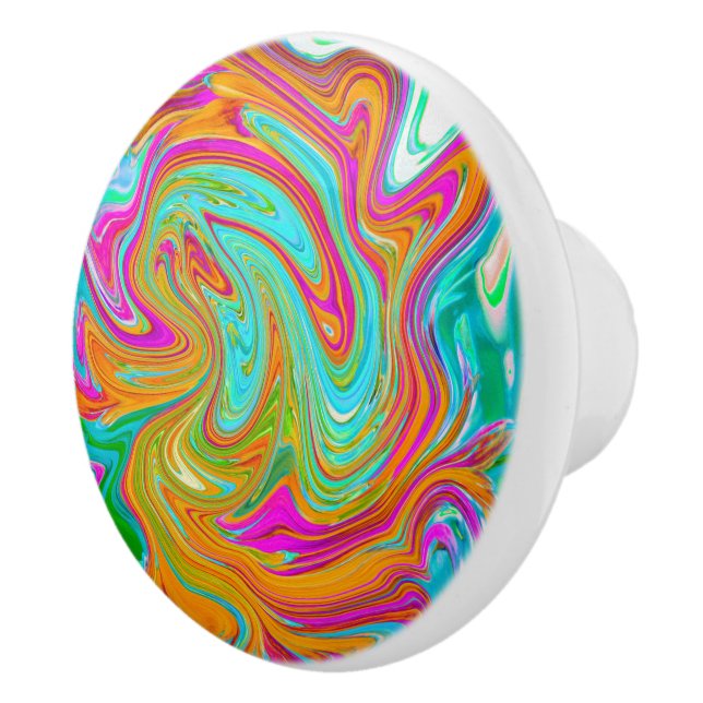 Blue, Orange and Hot Pink Groovy Abstract Retro Ceramic Knob (Right)