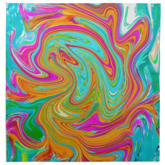 Blue, Orange and Hot Pink Groovy Abstract Retro Cloth Napkin (Front)
