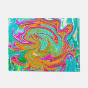 Blue, Orange and Hot Pink Groovy Abstract Retro Doormat