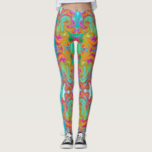 Blue, Orange and Hot Pink Groovy Abstract Retro Leggings