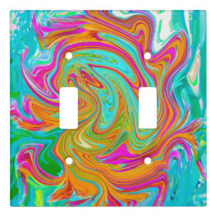 Blue, Orange and Hot Pink Groovy Abstract Retro Light Switch Cover