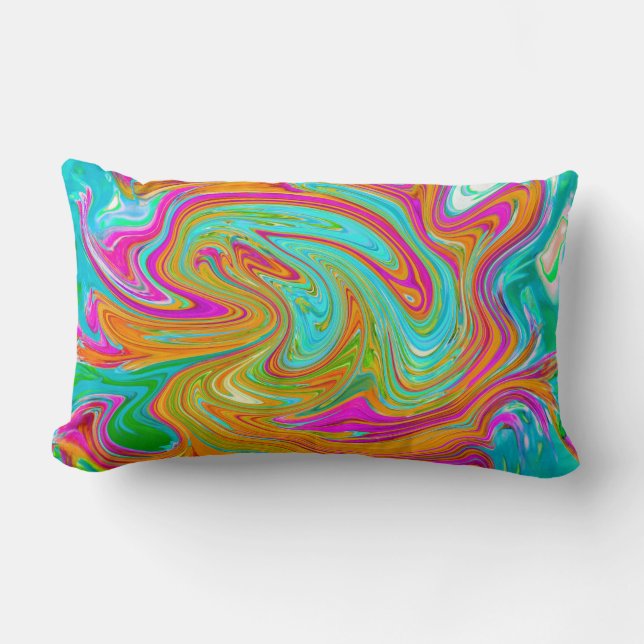 Blue, Orange and Hot Pink Groovy Abstract Retro Lumbar Pillow (Front)