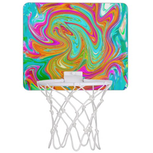 Blue Orange and Hot Pink Groovy Abstract Retro Mini Basketball Hoop