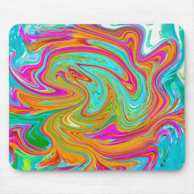Blue, Orange and Hot Pink Groovy Abstract Retro Mouse Pad (Front)