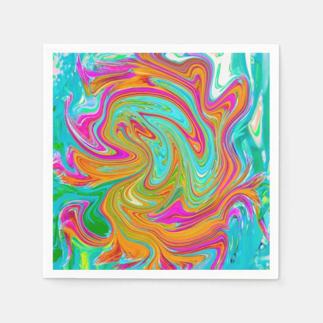 Blue, Orange and Hot Pink Groovy Abstract Retro Napkins (Front)