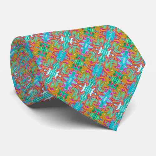 Blue Orange and Hot Pink Groovy Abstract Retro Neck Tie