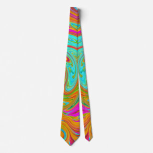 Blue, Orange and Hot Pink Groovy Abstract Retro Neck Tie