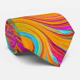 Blue, Orange and Hot Pink Groovy Abstract Retro Neck Tie