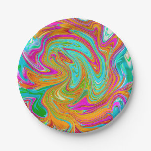 Blue, Orange and Hot Pink Groovy Abstract Retro Paper Plates