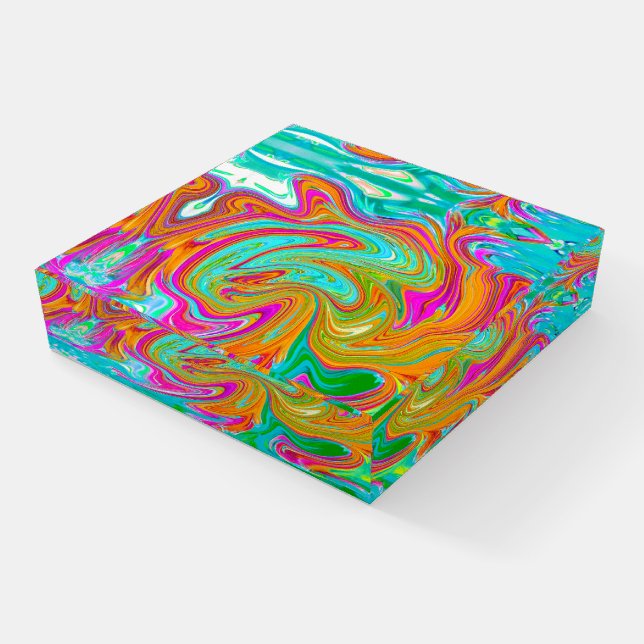 Blue, Orange and Hot Pink Groovy Abstract Retro Paperweight (Angled)
