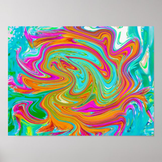 Blue, Orange and Hot Pink Groovy Abstract Retro Poster (Front)