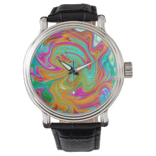 Blue, Orange and Hot Pink Groovy Abstract Retro Watch