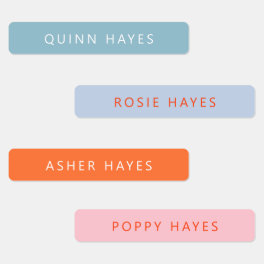 Blue, Orange And Pink Name Labels