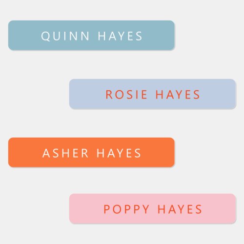 Blue Orange And Pink Name Labels